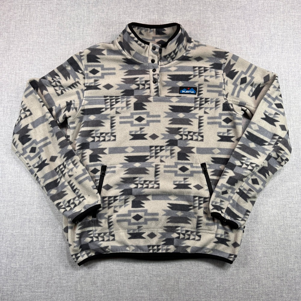 KAVU Cavanaugh Winter Arcade Snap Fleece Pullover Women Medium Gray Cozy Gorp
